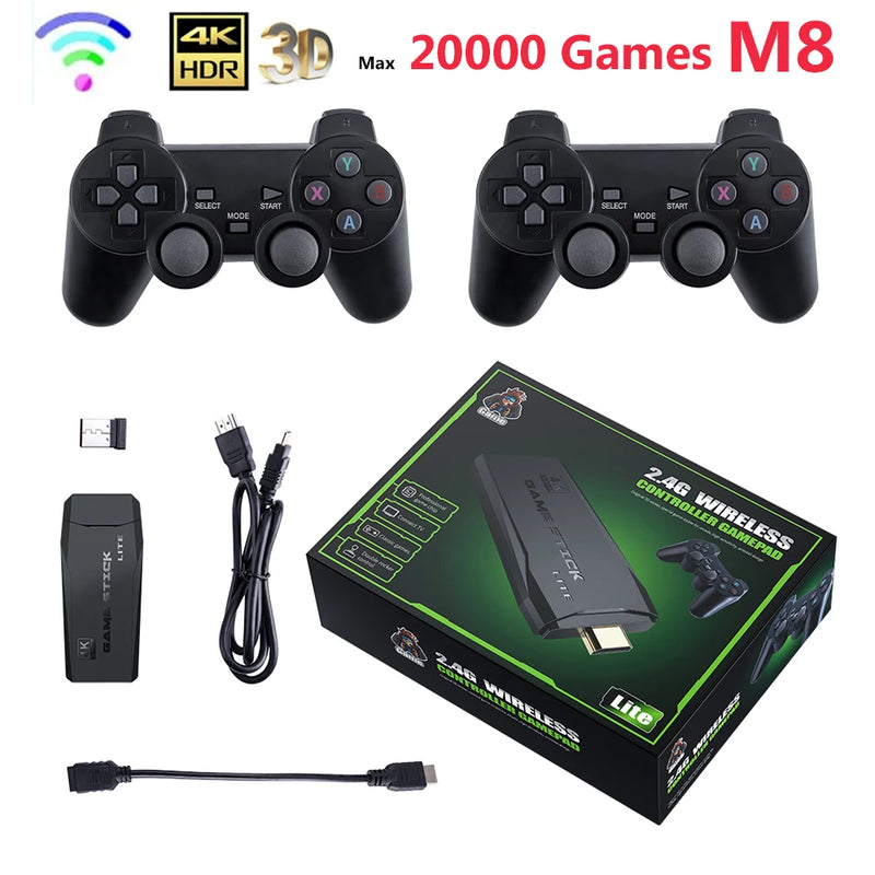 Console de Videogame, Controlador sem fios duplo, Game Stick, Jogos retro para TV, 2.4G, 4K, 20000 Jogos, 64GB, 32GB, Novo