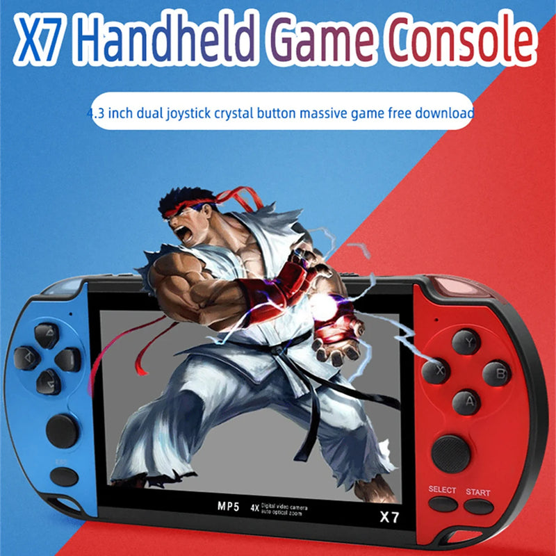 GAMINJA X7 Console de jogos portátil de 4,3 polegadas Tela IPS Player de videogame HD Console de jogos embutido 10000 jogos para GBA GBC NES GBC