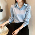 Camisa casual feminina de chiffon, manga comprida, blusa solta