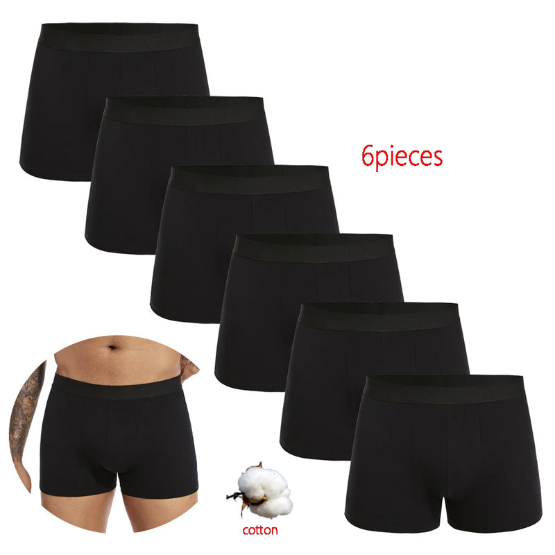 6 pcs/pack Black Boxer Shorts Men