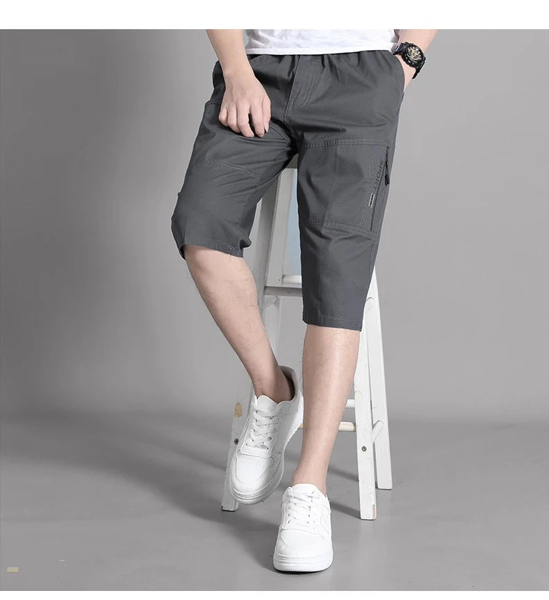 Shorts de carga masculinos Calças de joelho Bolso com zíper Shorts de algodão