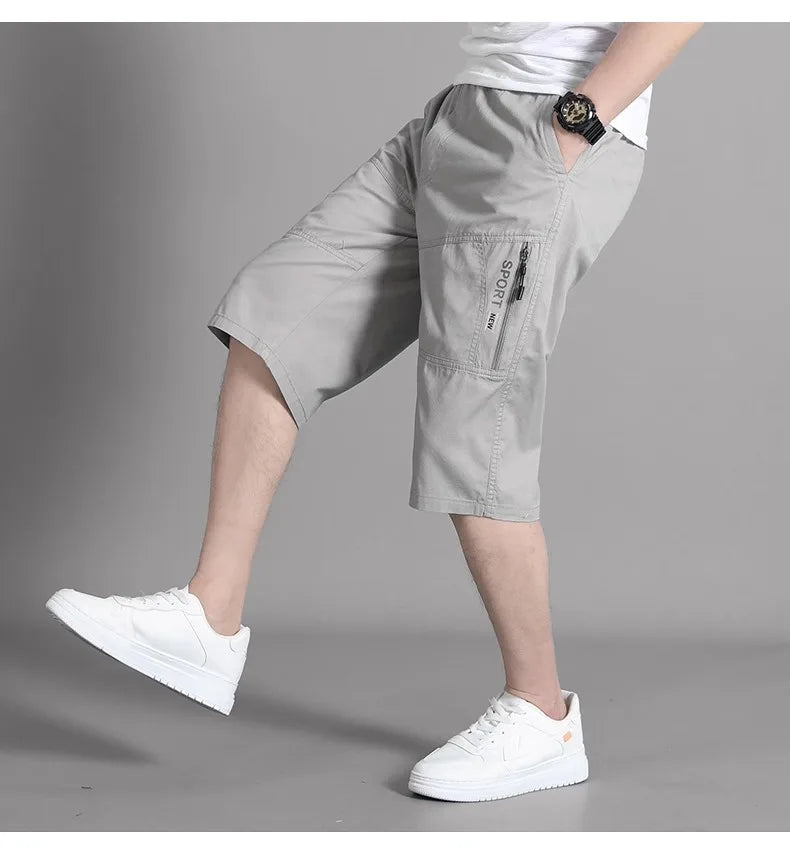 Shorts de carga masculinos Calças de joelho Bolso com zíper Shorts de algodão