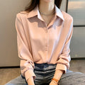 Camisa casual feminina de chiffon, manga comprida, blusa solta